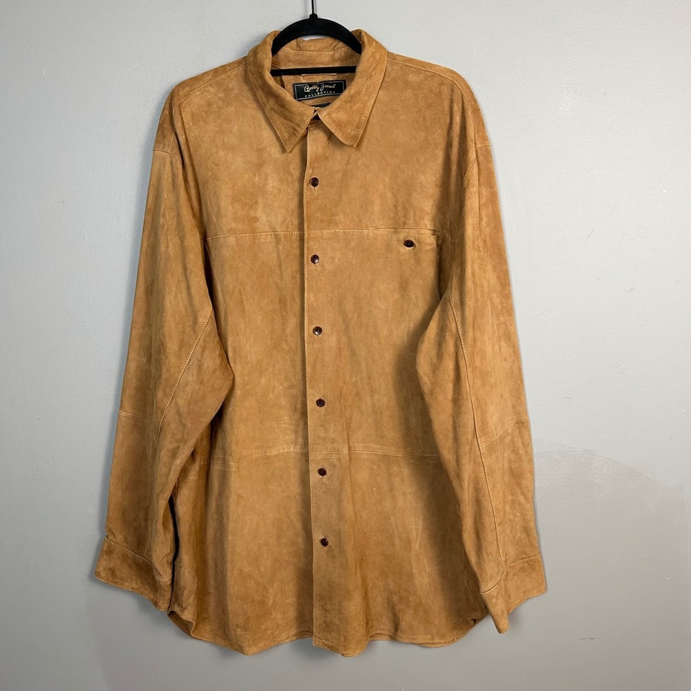 Bobby Jones Collection Suede Shirt Shacket Mens XL‎ Tan Water Resistant Ranch